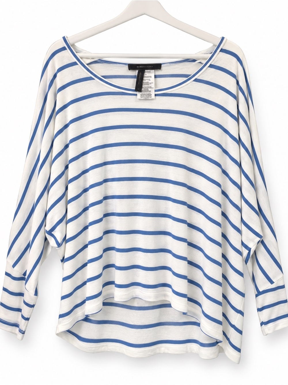 BCBGMaxAzria White and Blue Striped Boatneck Long Sleeve Top - 70% OFF MSRP!!!